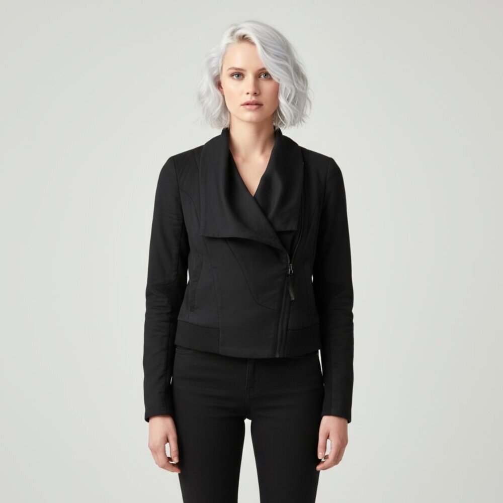 Kaylee Tankus REVOLVE Black Asymmetrical Cropped Zip Jacket Size Small